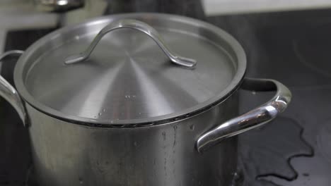 Boiling-Water-In-The-Pan-that-is-covered-with-a-lid-in-the-kitchen