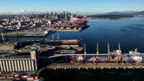 Vancouver,-British-Columbia,-Canada---Centerm---Centennial-Terminals---Major-Container-Port-on-Burrard-Inlet---Aerial-Pan-Left