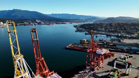 Vancouver,-British-Columbia,-Canada---Centerm---Centennial-Terminals---Major-Container-Port-on-Burrard-Inlet---Aerial-Panning