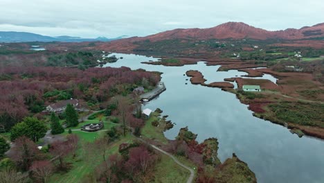 Drone-landscape-inlet-and-harbour-at-Sneem-on-The-Ring-of-Kerry-Ireland-in-autumn