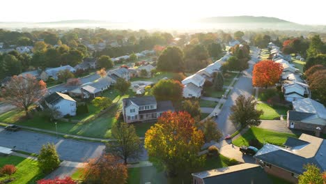 Bright-sunrise-over-American-neighborhood-during-autumn-morning