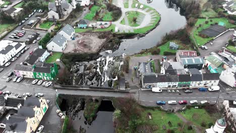 Drone-Sneem-narrow-old-bridge-in-the-middle-of-the-village-on-the-ring-of-Kerry-wild-Atlantic-way-on-a-autumn-morning