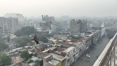 Aerial-polluted-air-quality-above-buildings-of-Lahore,-Punjab-Pakistan