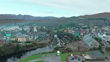 Drone-flyover-Sneem-village-on-a-autumn-morning-tourist-village-on-the-ring-of-Kerry-Ireland