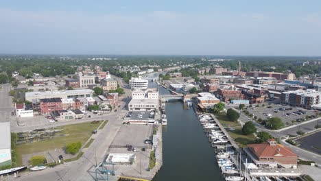 Black-River-with-drawbridges-in-downtown-Port-Huron,-Michigan,-USA