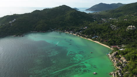 Exotic-Chalok-Baan-Kao-Bay-beach,-scenic-location-in-Koh-Tao,-Thailand,-aerial-view