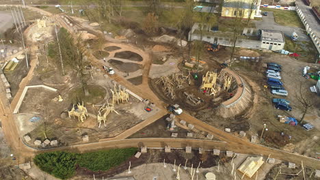 Bird's-eye-view-of-a-park-under-construction-in-Riga,-Latvia