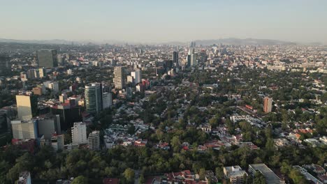 Aerial-view-of-Insurgentes-Avenue,-south-of-Mexico-City,-drone-landscape