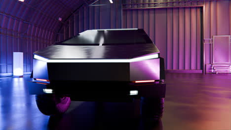 Cybertruck-in-a-futuristic-led-lighted-hangar
