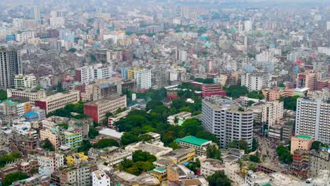 Dhaka-Megacity-in-Bangladesh-by-drone,-Establish-Shot-of-polluted-third-world-country