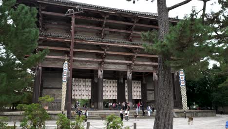 Rückansicht-Des-Nandaimon-Tors-Am-Todaji-Tempel-In-Nara-Mit-Vorbeigehenden-Touristen