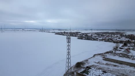 Cell-tower-mobile-5G-mast-Transmission-phone,-Winter-Snow