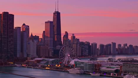Chicago-skyline-with-ferris-wheel-aerial