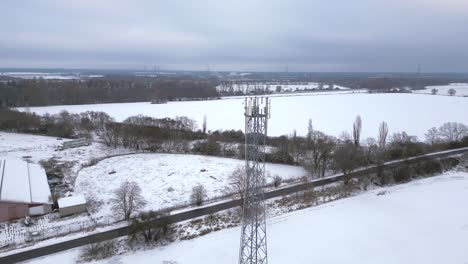 village-Cell-tower-mobile-5G-mast-Transmission-phone,-Winter-Snow