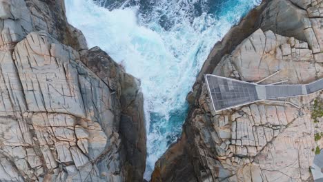 Top-down-drone-shot-of-The-Gap-lookout-bridge-in-Albany,-Western-Australia
