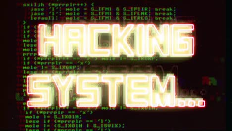 Absichtliche-Verzerrung:-Zwei-Nachrichten-Erscheinen-Und-Flackern-Im-Neon-Vaporwave-Stil,-Hacking-System-In-Kräftigem-Rot-Und-Hacked-In-Kühlem-Blau