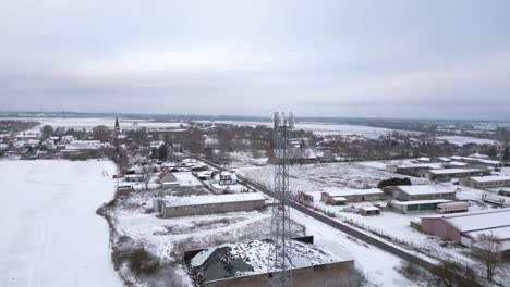 Cell-tower-mobile-5G-mast-Transmission-phone,-Winter-Snow