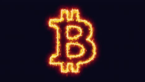 Doppelte-Umrissanimation-Des-Bitcoin-Symbols-Mit-Einem-Lasersäbeleffekt,-Der-Ein-Feuriges-Feuer-Simuliert