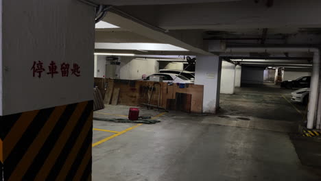 Cars-parking-on-basement-in-a-building-in-Hong-Kong,-China