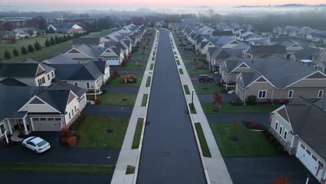 Brand-new-neighborhood-community-houses-in-USA-during-dawn-in-autumn