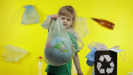 Girl-activist-in-cellophane-packages-on-her-neck.-Reduce-Earth-plastic-pollution.-Save-ecology