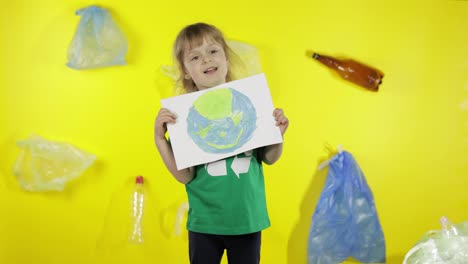 Girl-activist-holding-painted-picture-of-Earth.-Plastic-trash-nature-pollution.-Save-ecology