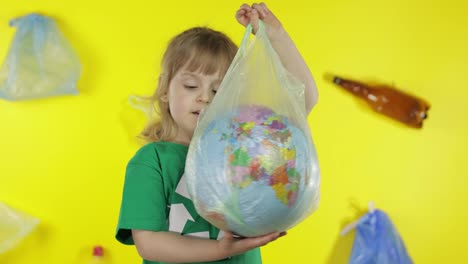 Girl-activist-with-Earth-globe-in-plastic-package.-Reduce-trash-pollution.-Save-ecology-environment