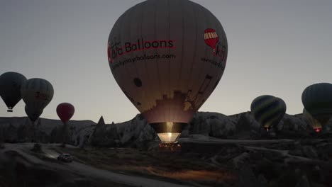Aerial-view-turkey-in-Cappadocia-hot-air-ballon-The-balloon-is-getting-ready-to-fly