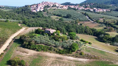 house-meditative-village-landscape,-Fall-Tuscany-Italy