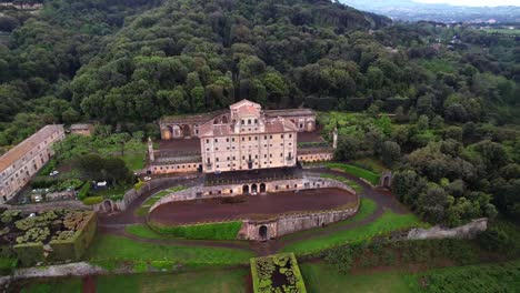 Aerial-orbit-Villa-Aldobrandini-with-baroque-style-garden,-Frascati