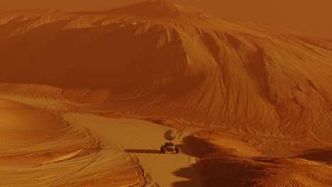 Luftaufnahme-Des-Mars-Rovers,-Der-Die-Oberfläche-Des-Roten-Planeten-Erkundet