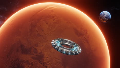 Vista-De-Marte,-La-Tierra-Y-La-Nave-Espacial