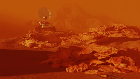 Mars-rover-on-red-planet-surface-sitting-on-rock