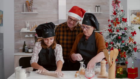 Großeltern-Bringen-Ihrer-Enkelin-Bei,-Wie-Man-Selbstgemachten-Lebkuchenteig-Zubereitet