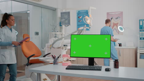 Dentist-office-with-green-screen-on-monitor-and-dental-tools