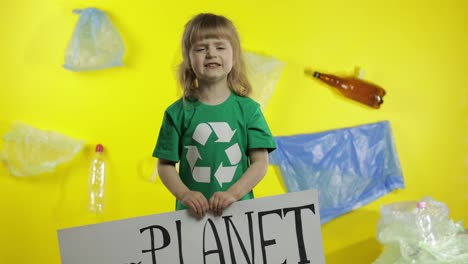 Girl-activist-hold-white-poster-Our-Planet-Needs-Help.-Plastic-nature-pollution