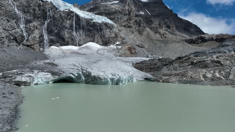 Aerial-Panning-Right-Reveal-Drone-Shot-of-Fellaria's-Oriental-Lake-and-Glacier---Valmalenco---Sondrio