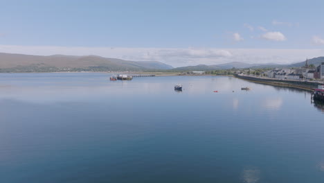 Loch-Linnhe-low-aerial-push-in-above-water-towards-Fort-William