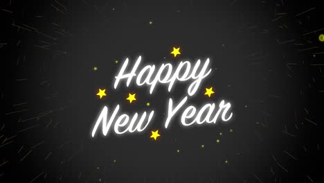 Animated-motion-graphics-white-happy-new-year-celebration-with-light-stars-and-fireworks-alpha-looping-particle-glow-visual-effect-text-title-background-4K-black-white