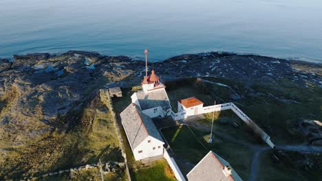Drone-Shot-of-Tungenes-Fyr,-Lighthouse-on-Coastline-of-Rogaland,-Norway