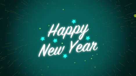 Gráficos-Animados-En-Movimiento-Celebración-Blanca-De-Feliz-Año-Nuevo-Con-Estrellas-Ligeras-Y-Fuegos-Artificiales-Bucle-Alfa-Brillo-De-Partículas-Efecto-Visual-Fondo-De-Título-De-Texto-4k-Aguamarina-Verde-Azulado