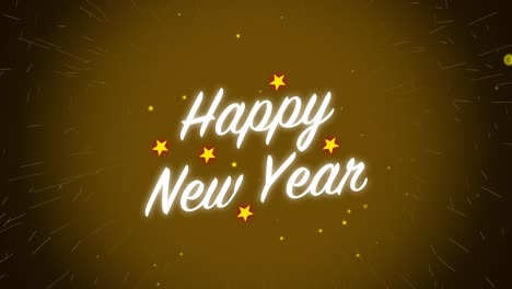 Gráficos-Animados-En-Movimiento-Blanco-Feliz-Celebración-De-Año-Nuevo-Con-Estrellas-Ligeras-Y-Fuegos-Artificiales-Bucle-Alfa-Brillo-De-Partículas-Efecto-Visual-Texto-Título-Fondo-4k-Oro-Naranja