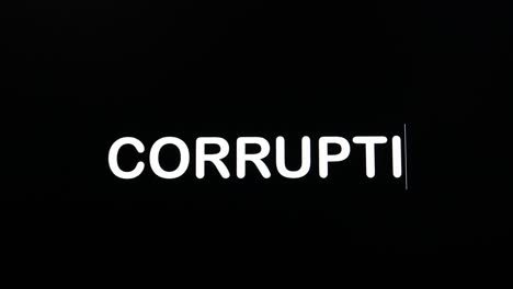 Nahaufnahme-Einer-Korruption,-Die-In-Den-Computerbildschirm-Eingegeben-Wird,-Mit-Blinkendem-Cursor-Auf-Schwarzem-Hintergrund-Und-Kopierraum