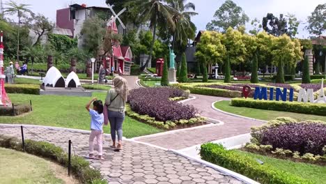 Miniature-park-of-landmarks-from-around-the-world-in-Cimory-Park,-Semarang,-Indonesia