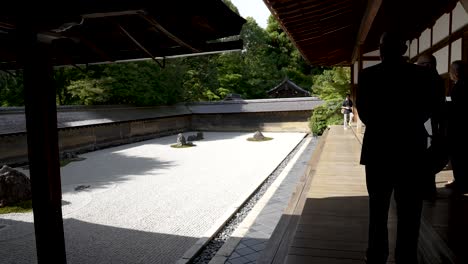 Silhouette-Of-Business-Men-Admiring-Ryoanji-Temple-Zen-Rock-Garden-From-Veranda