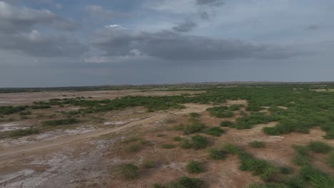 Luftaufnahme-Der-Ländlichen-Grünen-Landschaft-In-Nagarparkar-Pakistan-Während-Des-Tages