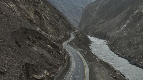 Aerial-Land-sliding-danger-on-Skardu-road-in-Pakistan-near-Indus-river