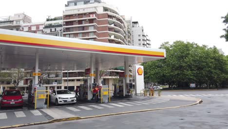 Urban-Buenos-Aires-Shell-Gas-Oil-Petrol-Station-With-Cars-in-Figueroa-Alcorta-Av
