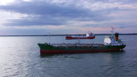 Oil-Ship-Tanker-And-LPG-Ship-Navigating-On-The-Ocean-Near-Port-of-Balikpapan,-Indonesia