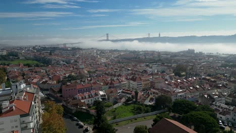 Establishing-drone-shot-of-Lisbon-city-on-a-sunny-day